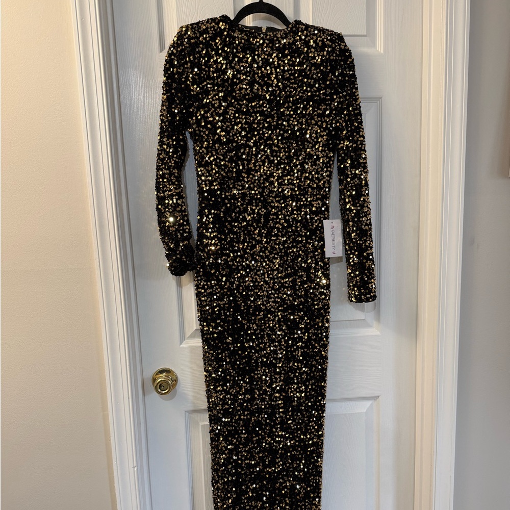 Gold Long Sleeve Sequin Dress